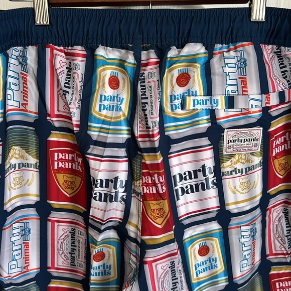 NWT Party Pants Beer Can Red Shote Blue Drawstring Swim Trunks Mens XXL - Picture 9 of 16